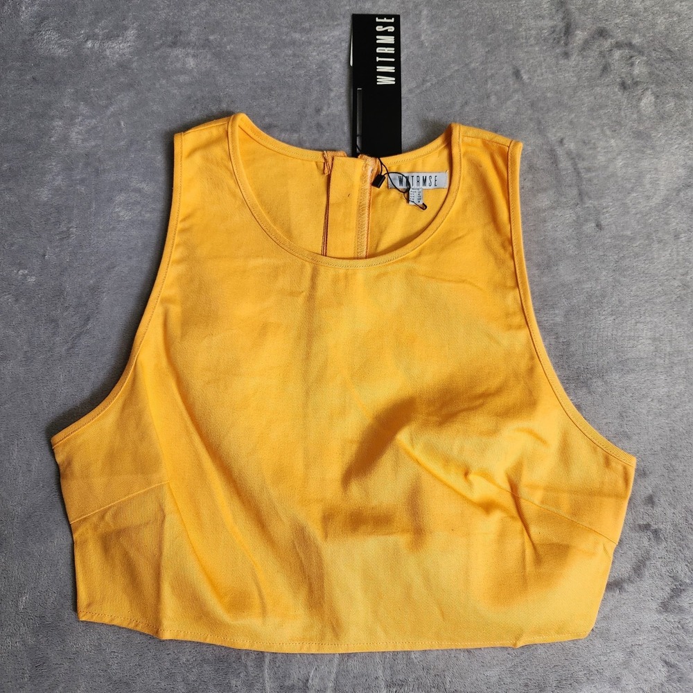 New Anthropologie WNTRMSE Asher Crop Top Saffron Yellow M 10 NWT Tank Zip Cotton